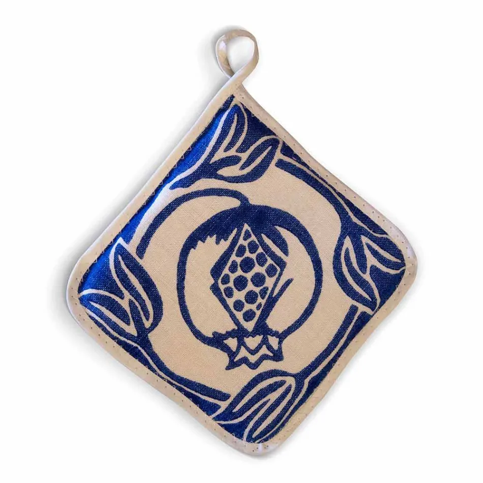 Potholders of Italian Art in Pure Linen with Hand Print Single Piece - Brands Viadurini