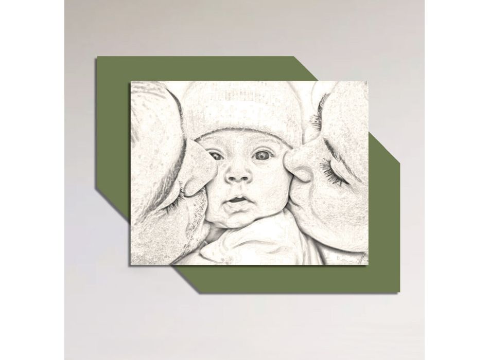 Wooden picture with print of a kiss to a child Made in Italy - Andorra Viadurini