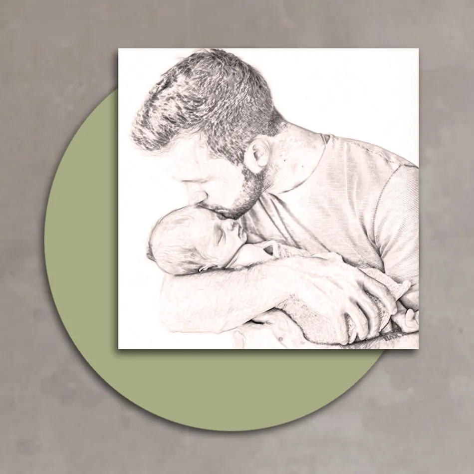 Wooden picture with print of father kissing his son Made in Italy - Belgium Viadurini