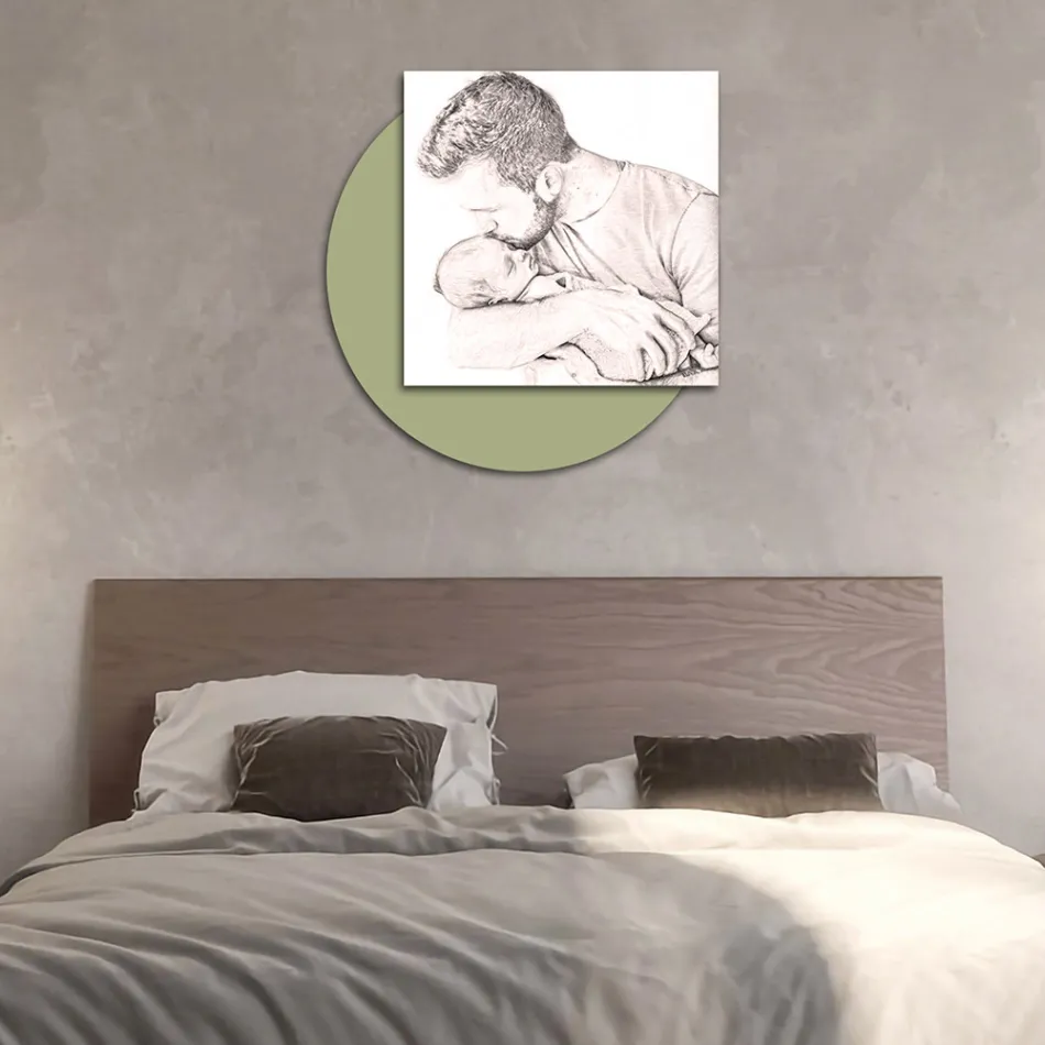 Wooden picture with print of father kissing his son Made in Italy - Belgium Viadurini