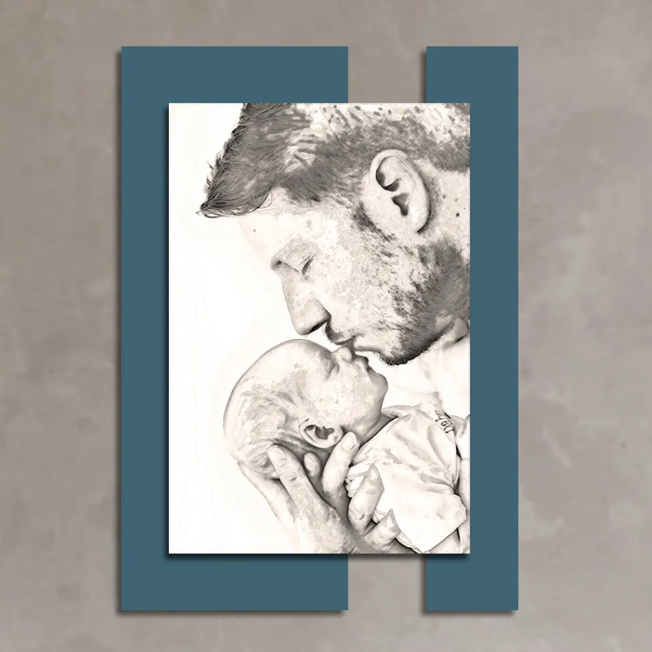 Wooden Picture with Print of Man with Child Made in Italy - Kosovo Viadurini