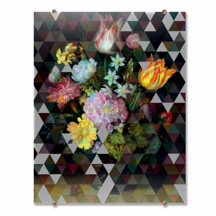 Modern Glass Wall Picture with Floral Print Made in Italy - Ganza Viadurini