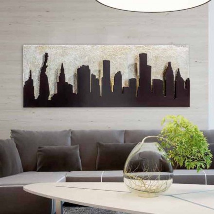 Modern painting on canvas with embossed Manhattan coffee-colored Donald Viadurini