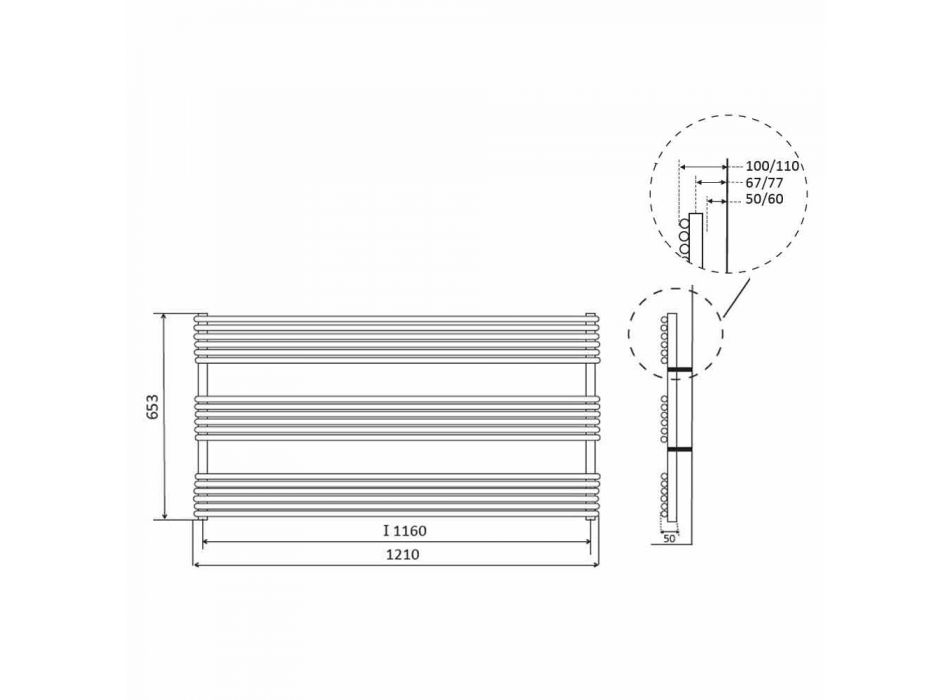 Horizontal Radiator Towel Warmer in Steel Design 750 W - Nibbio Viadurini