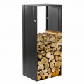 Rectangular Design Firewood Holder for Indoor Fireplace in Black Steel - Solano