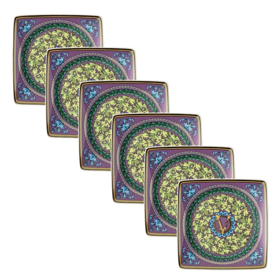 Rosenthal Versace Barocco Mosaic 6 Flat Square Porcelain Bowls - Mosaic Viadurini