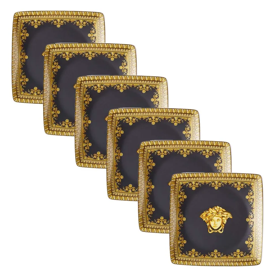 Rosenthal Versace I Love Baroque 6 Flat Square Porcelain Bowls - Baroque Viadurini