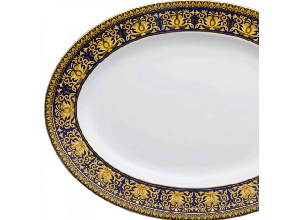 Rosenthal Versace Medusa Blue Oval 40cm dish of porcelain design Viadurini