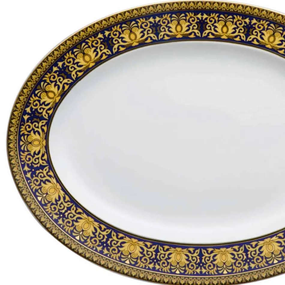 Rosenthal Versace Medusa Blue Oval 40cm dish of porcelain design Viadurini