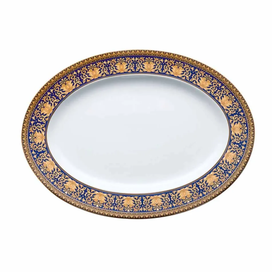 Rosenthal Versace Medusa Blue Oval porcelain design plate Viadurini