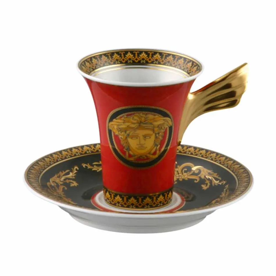 Rosenthal Versace Medusa Red espresso cup set in porcelain 6 pcs Viadurini