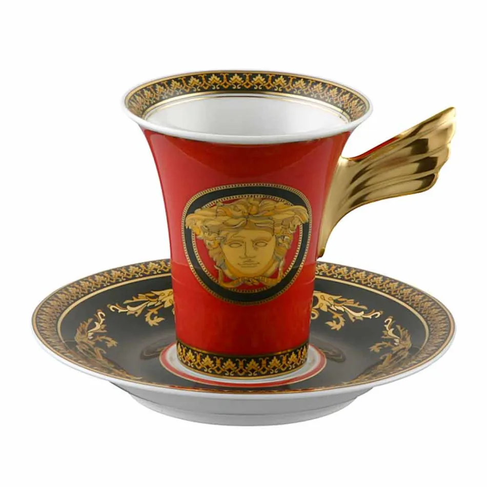 Rosenthal Versace Medusa Rosso Coffee cup with high porcelain design Viadurini
