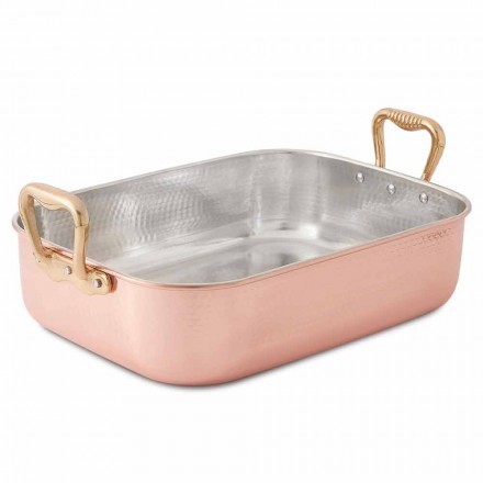 Rectangular Roaster for Turkey in Tinned Copper by Hand 40x30 cm - Giampaolo Viadurini