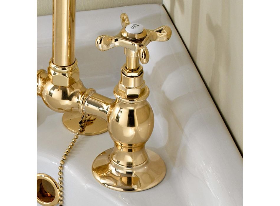 Classic Handcrafted Brass Bridge Tap for Sink - Fioretta Viadurini