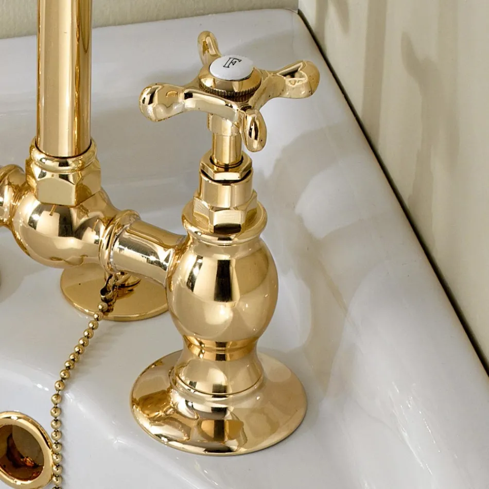 Classic Handcrafted Brass Bridge Tap for Sink - Fioretta Viadurini