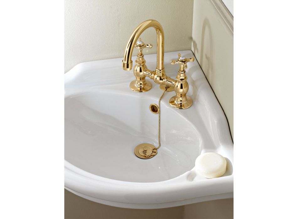 Classic Handcrafted Brass Bridge Tap for Sink - Fioretta Viadurini