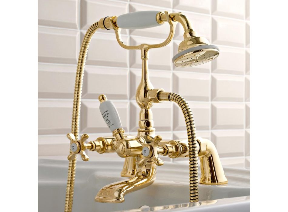 Brass Bathtub Tap with Classic Luxury Style Hand Shower - Fioretta Viadurini