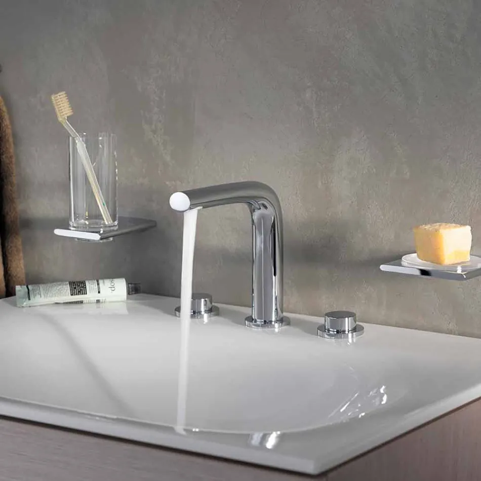 Modern Design Mixer for Basin with 3 Metal Holes Height 15 cm - Pinto Viadurini