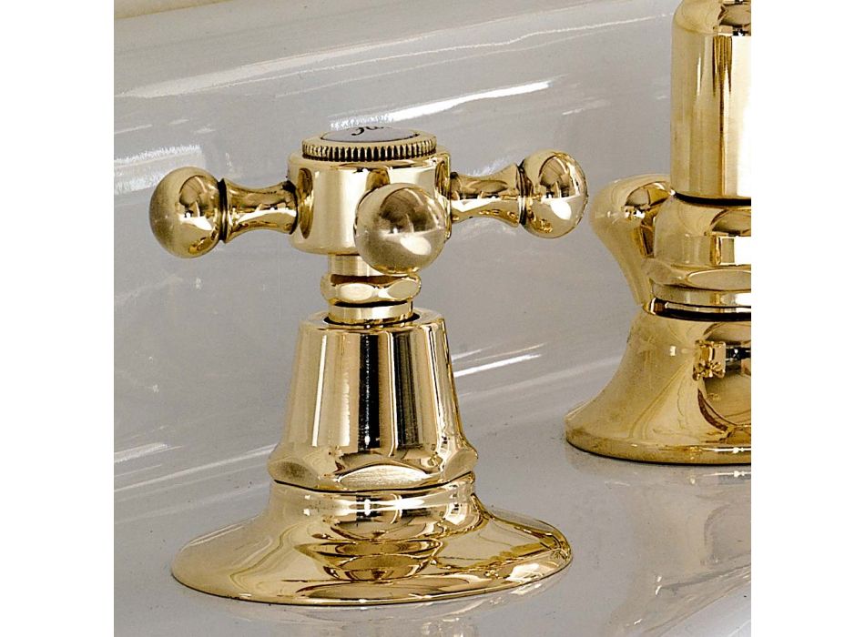 Vintage Design 3 Hole Basin Tap in Brass Made in Italy - Ursula Viadurini