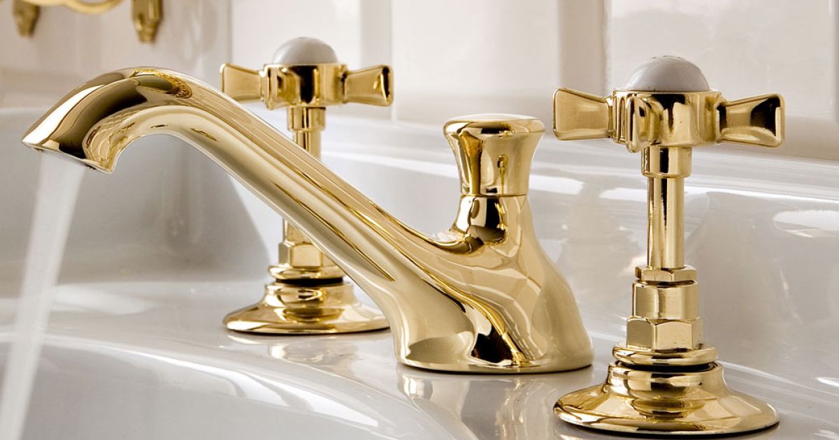 Vintage 3-Hole Basin Tap in Gold Brass Made in Italy