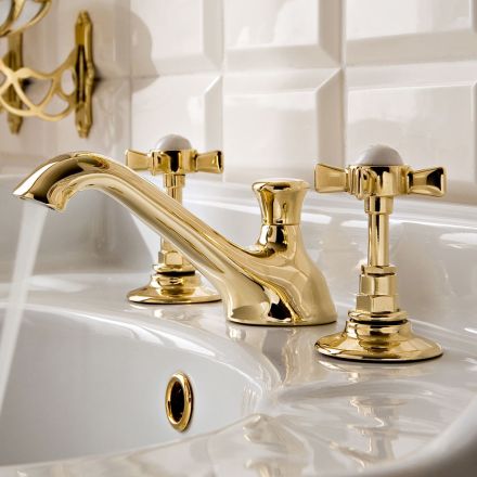 3 Hole Brass Sink Tap, Vintage Style, Made in Italy – Katerina Viadurini