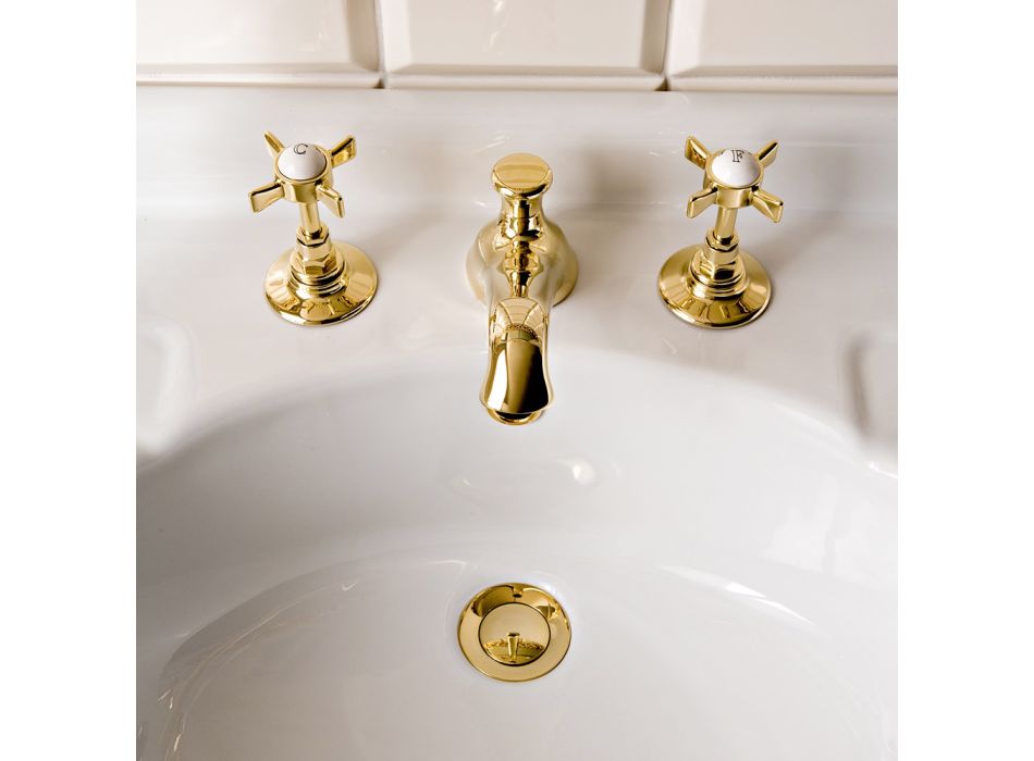 3 Hole Brass Basin Tap, Vintage Style, Made in Italy – Katerina Viadurini