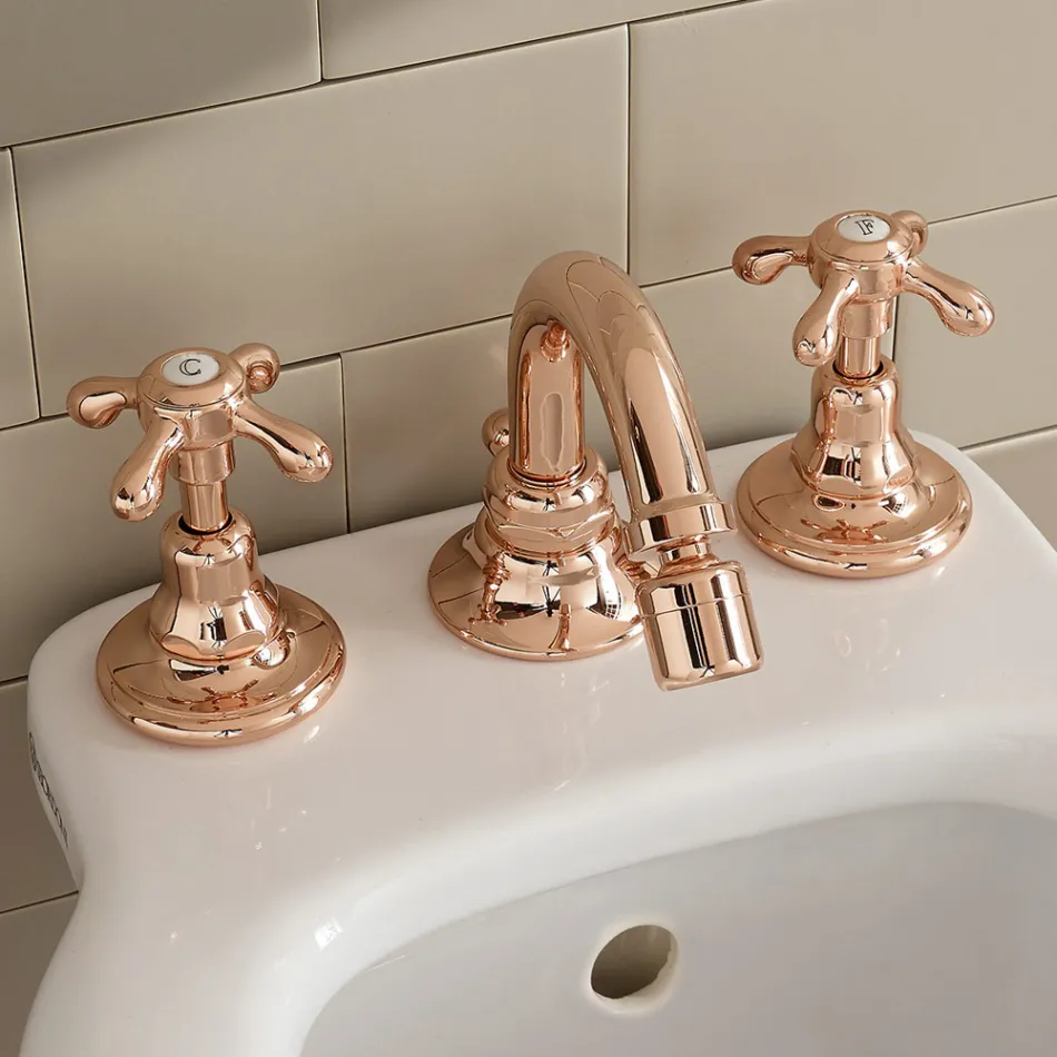 3 Hole Bidet Tap Vintage Style in Brass Made in Italy - Klarisa Viadurini