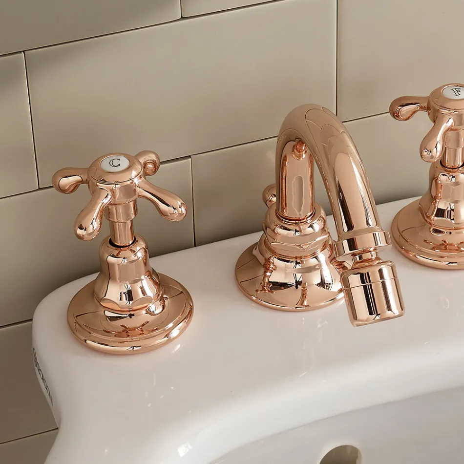 3 Hole Bidet Tap Vintage Style in Brass Made in Italy - Klarisa Viadurini