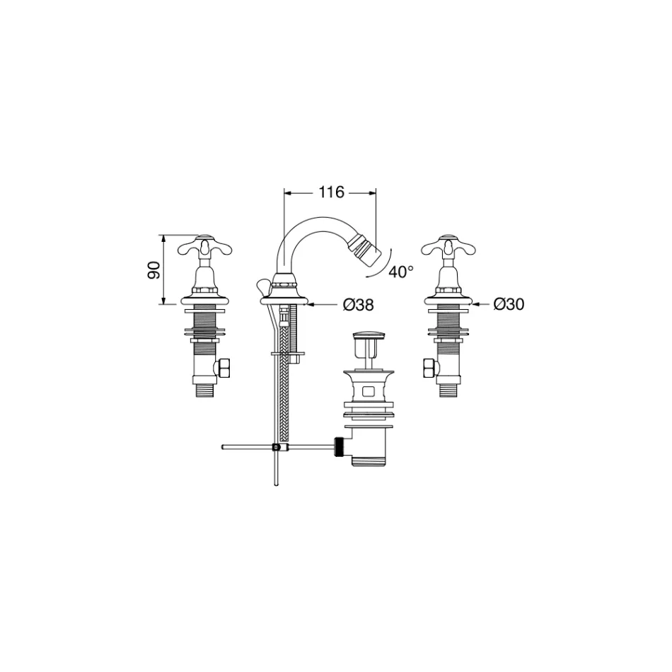 3 Hole Bidet Tap Vintage Style in Brass Made in Italy - Klarisa Viadurini