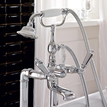 Floor-standing bathtub tap with brass hand shower Made in Italy - Noriana Viadurini