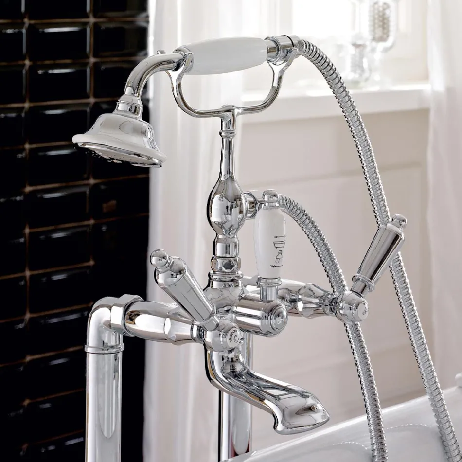 Floor Standing Bathtub Faucet with Brass Shower Made in Italy - Noriana Viadurini