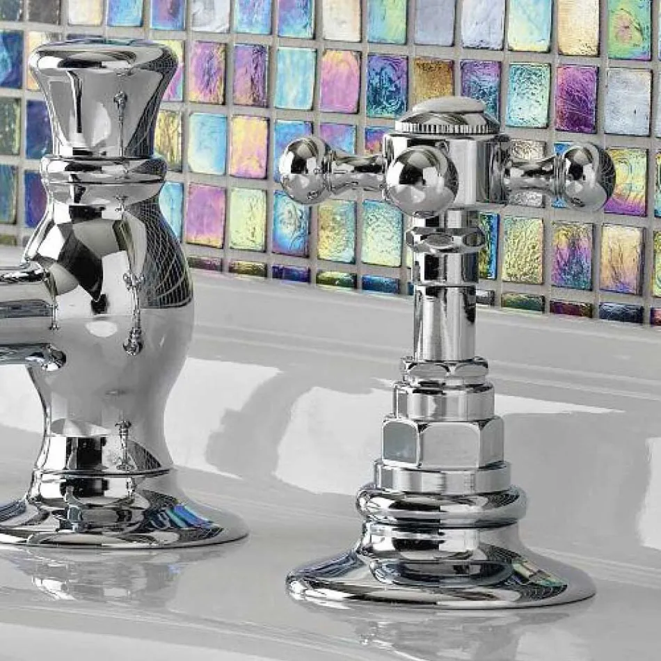 Vintage 3-Hole Basin Tap in Vintage Brass Made in Italy - Elisea Viadurini