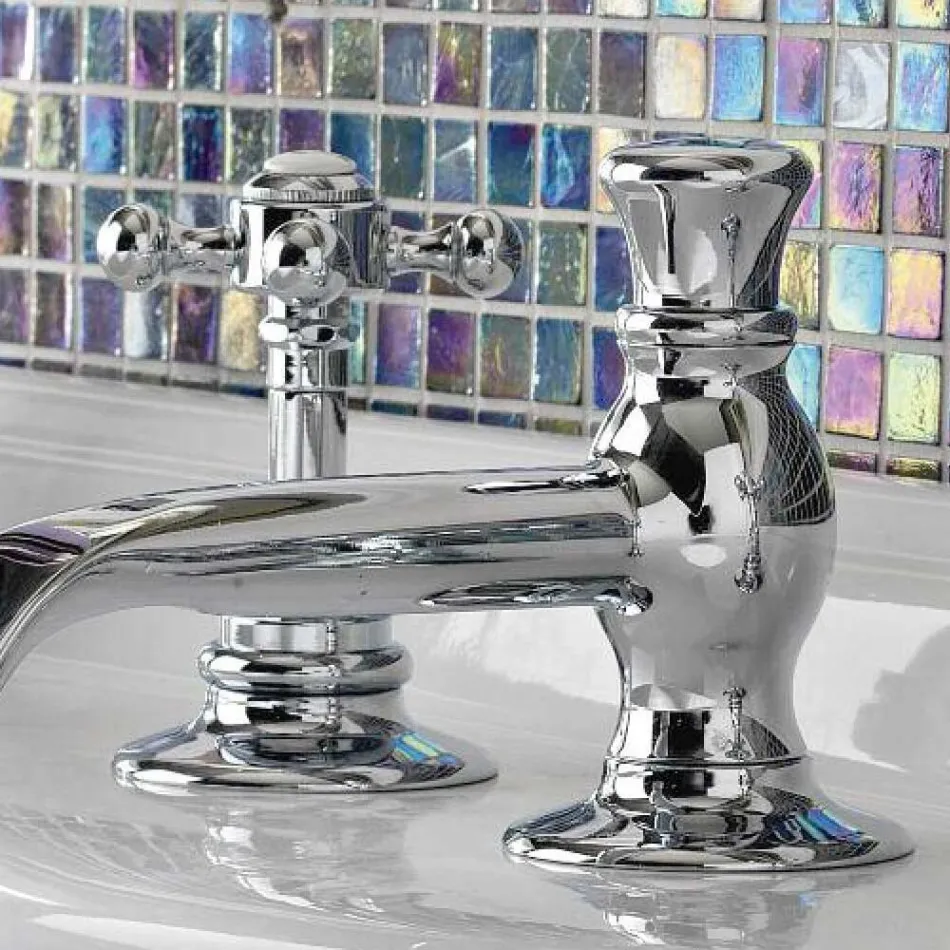 Vintage 3-Hole Basin Tap in Vintage Brass Made in Italy - Elisea Viadurini