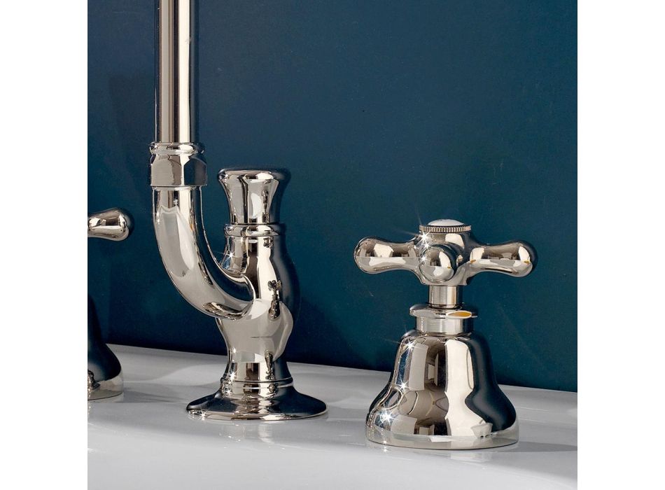 Brass Bathroom Basin Faucet 3 Holes High Spout with Drain - Ercolina