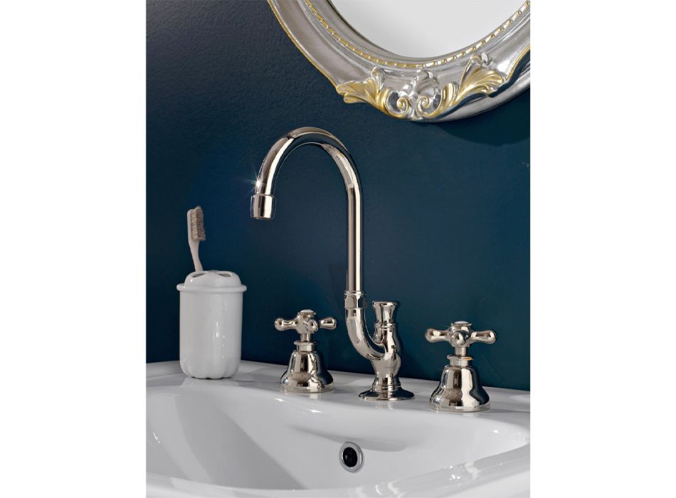Brass Bathroom Basin Faucet 3 Holes High Spout with Drain - Ercolina