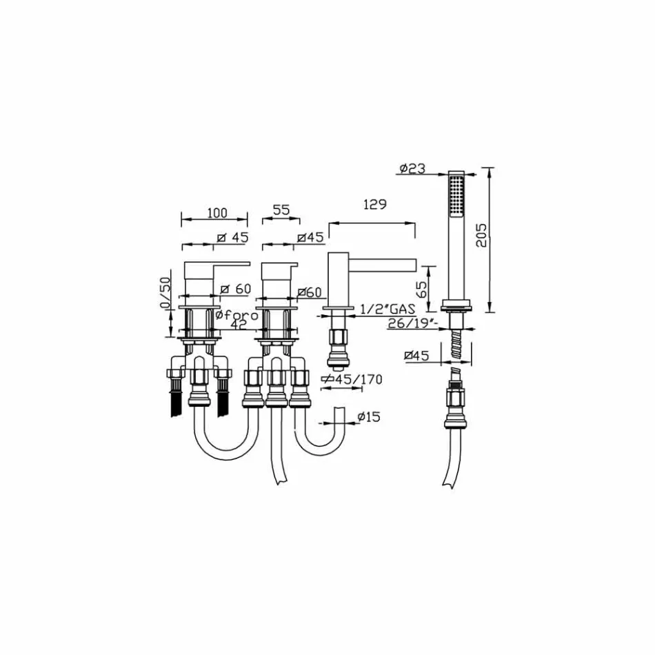 Made in Italy Design 4-Hole Bathtub Mixer Tap - Bibo Viadurini