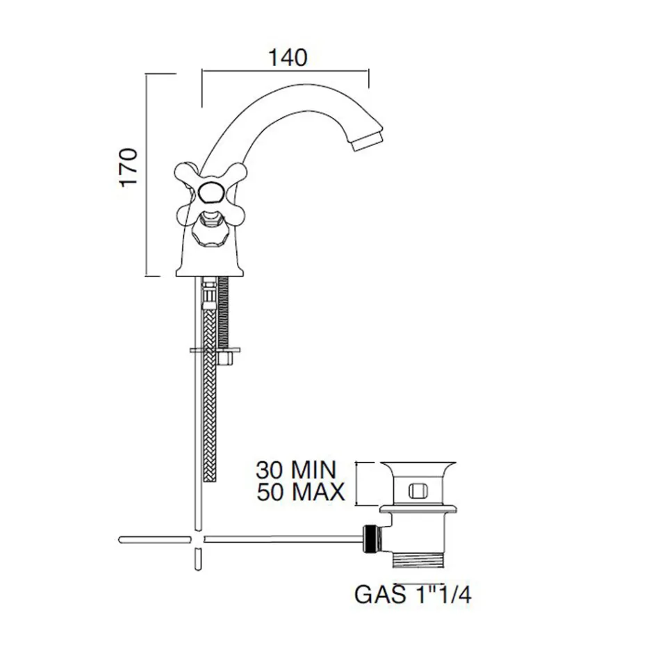 Single Hole Bathroom Sink Tap in Brass with Classic Style Drain - Ercolina Viadurini