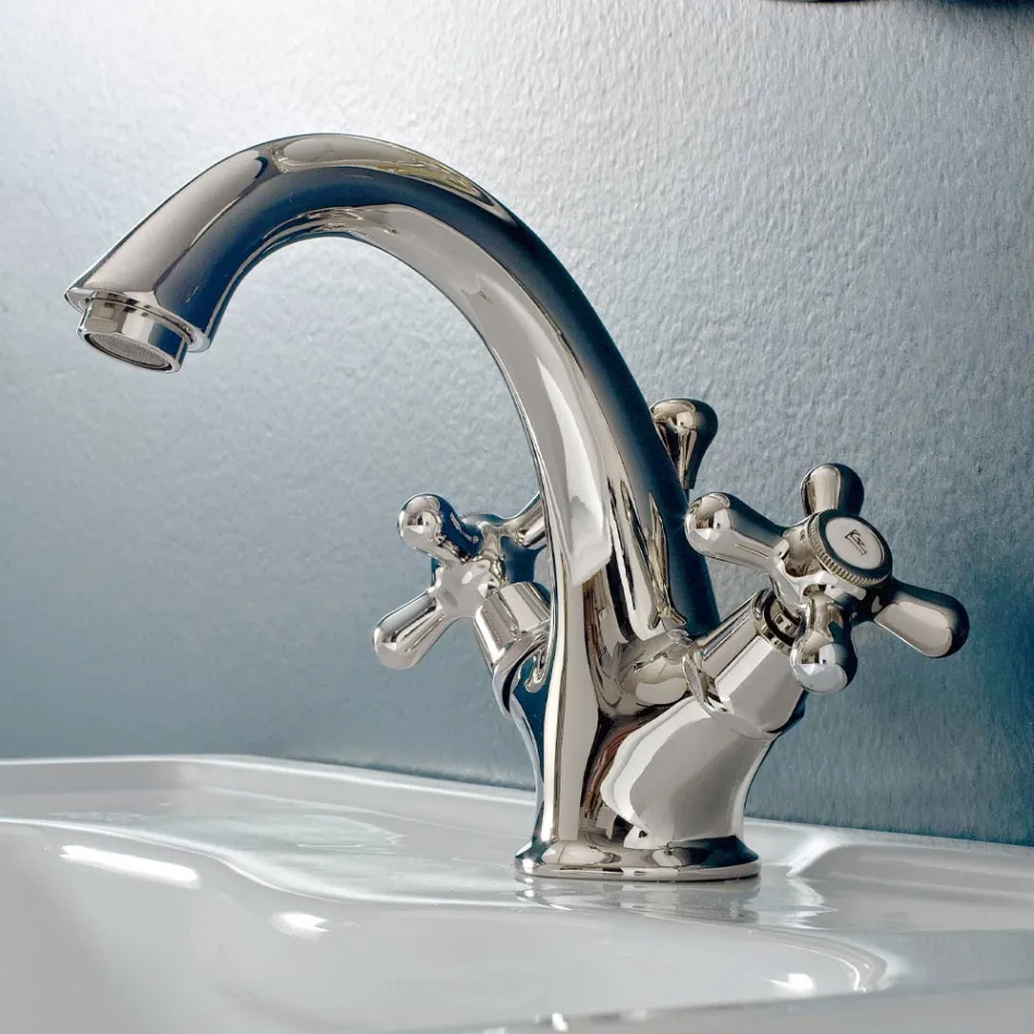 Single Hole Bathroom Sink Tap in Brass with Classic Style Drain - Ercolina Viadurini