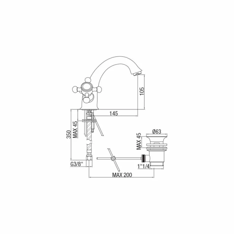 Single-Hole Brass Bathroom Basin Faucet with Made in Italy Drain - Lisca Viadurini