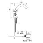 Classic Single Hole Sink Tap in Brass and Butterfly Handles - Miriano Viadurini