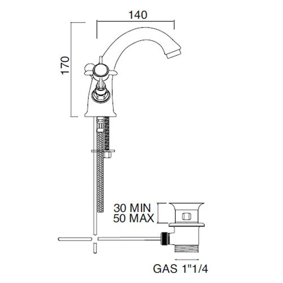 Classic Single Hole Sink Tap in Brass and Butterfly Handles - Miriano Viadurini