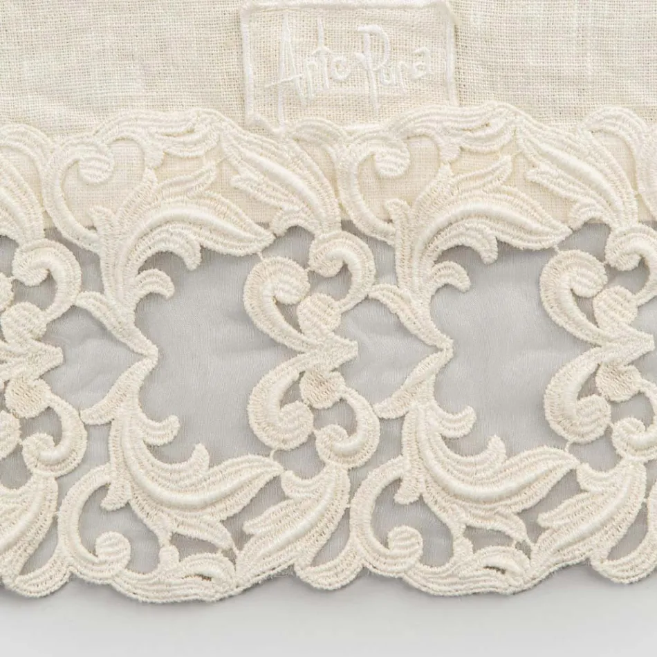 Linen Table Runner with Lace, Luxury Design in 2 Colors - Farnese Viadurini
