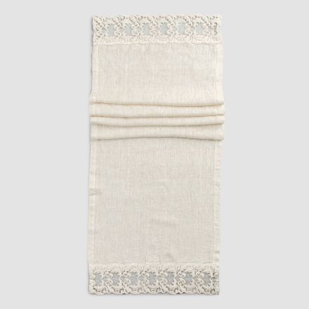 Linen Table Runner with Lace, Luxury Design in 2 Colors - Farnese Viadurini
