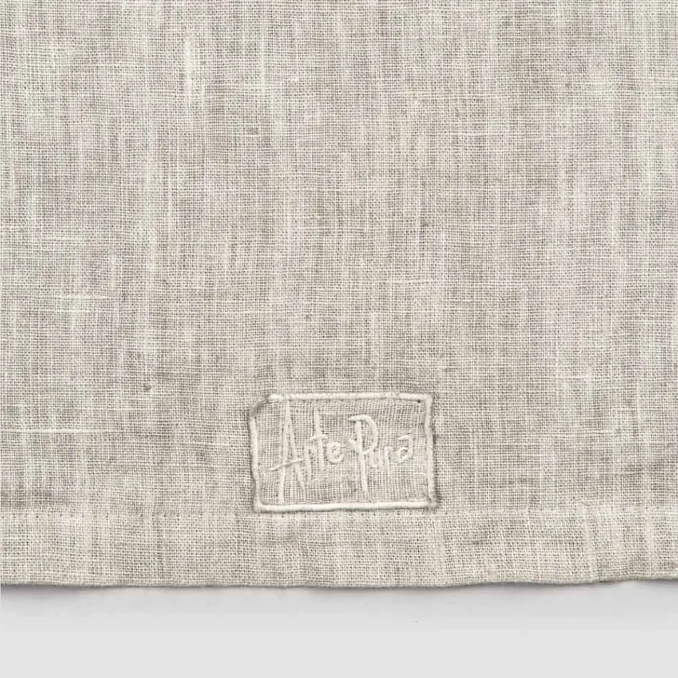 Beige Linen Runner with Italian Artisan Luxury Folded Edge - Limao Viadurini