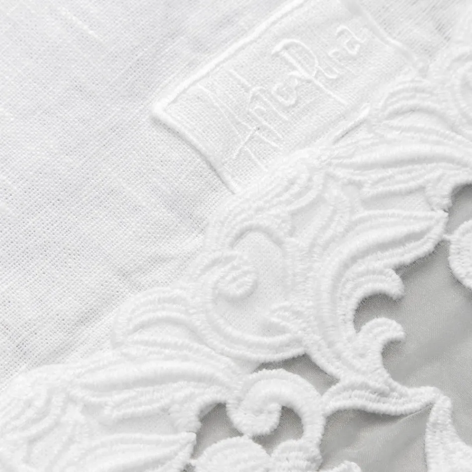 Linen Table Runner with White Lace Italian Luxury Quality - Farnese Viadurini