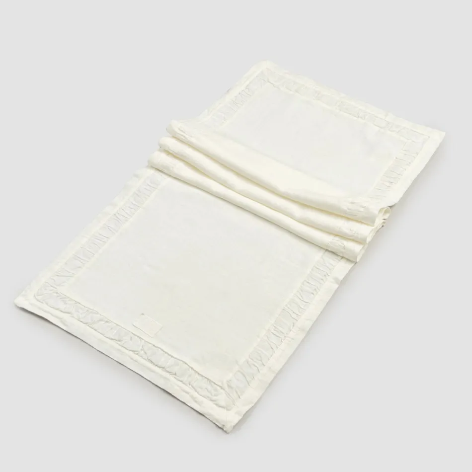 Runner in Natural White Heavy Linen with Italian Luxury Embossing - Limao Viadurini