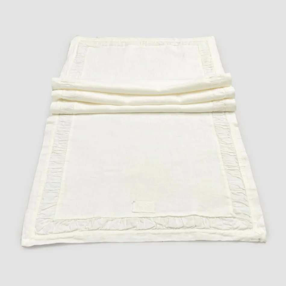 Runner in Natural White Heavy Linen with Italian Luxury Embossing - Limao Viadurini