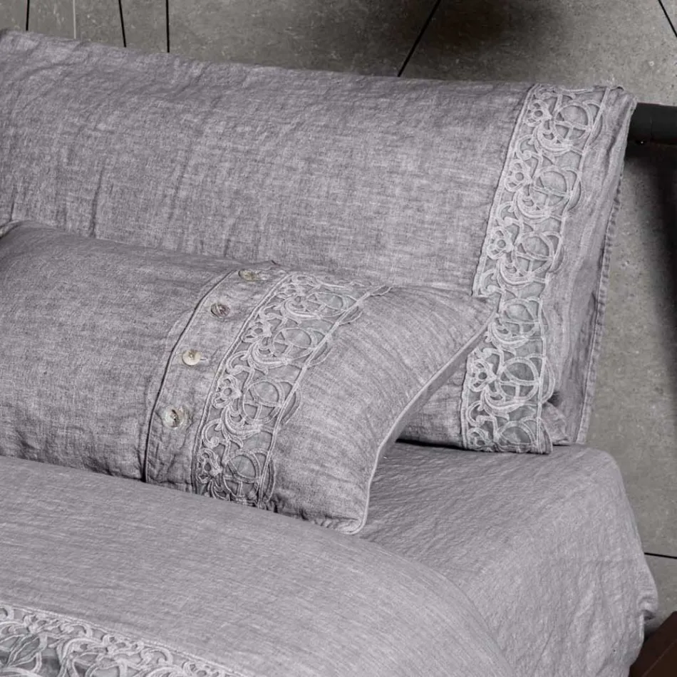 Linen Duvet Cover Storage Bag with Sinergia Lace and Buttons - Energis Viadurini