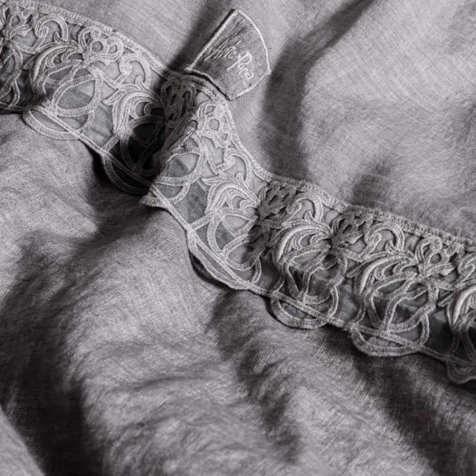 Linen Duvet Cover Storage Bag with Sinergia Lace and Buttons - Energis Viadurini