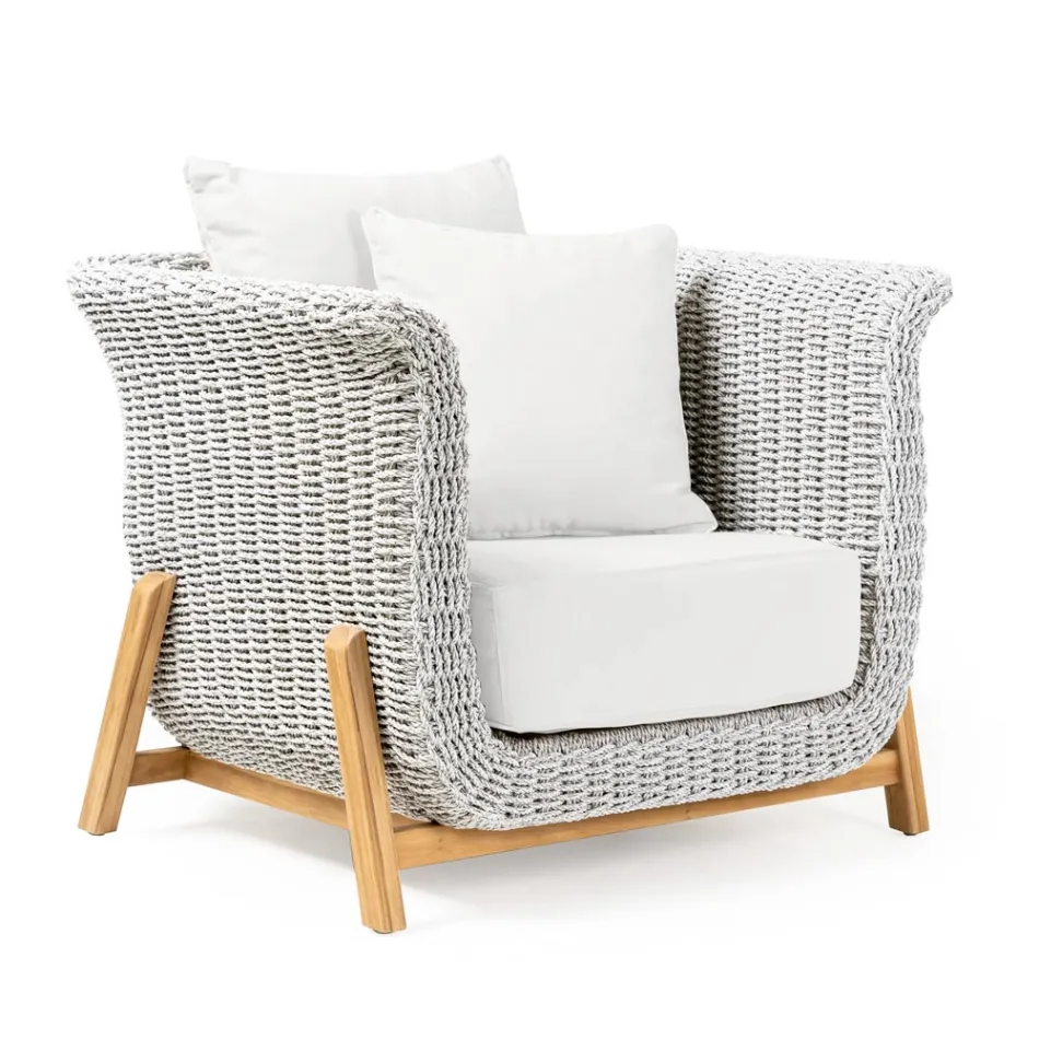 Modular Garden Lounge Set in Teak and Hand-Woven Rope - Arjuna Viadurini